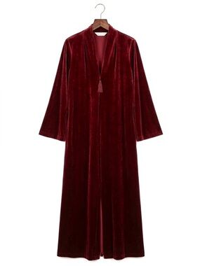 Diamond Tea + Bergdorf Goodman Red Velvet Maxi Sleep Dress Nightgown Size Small